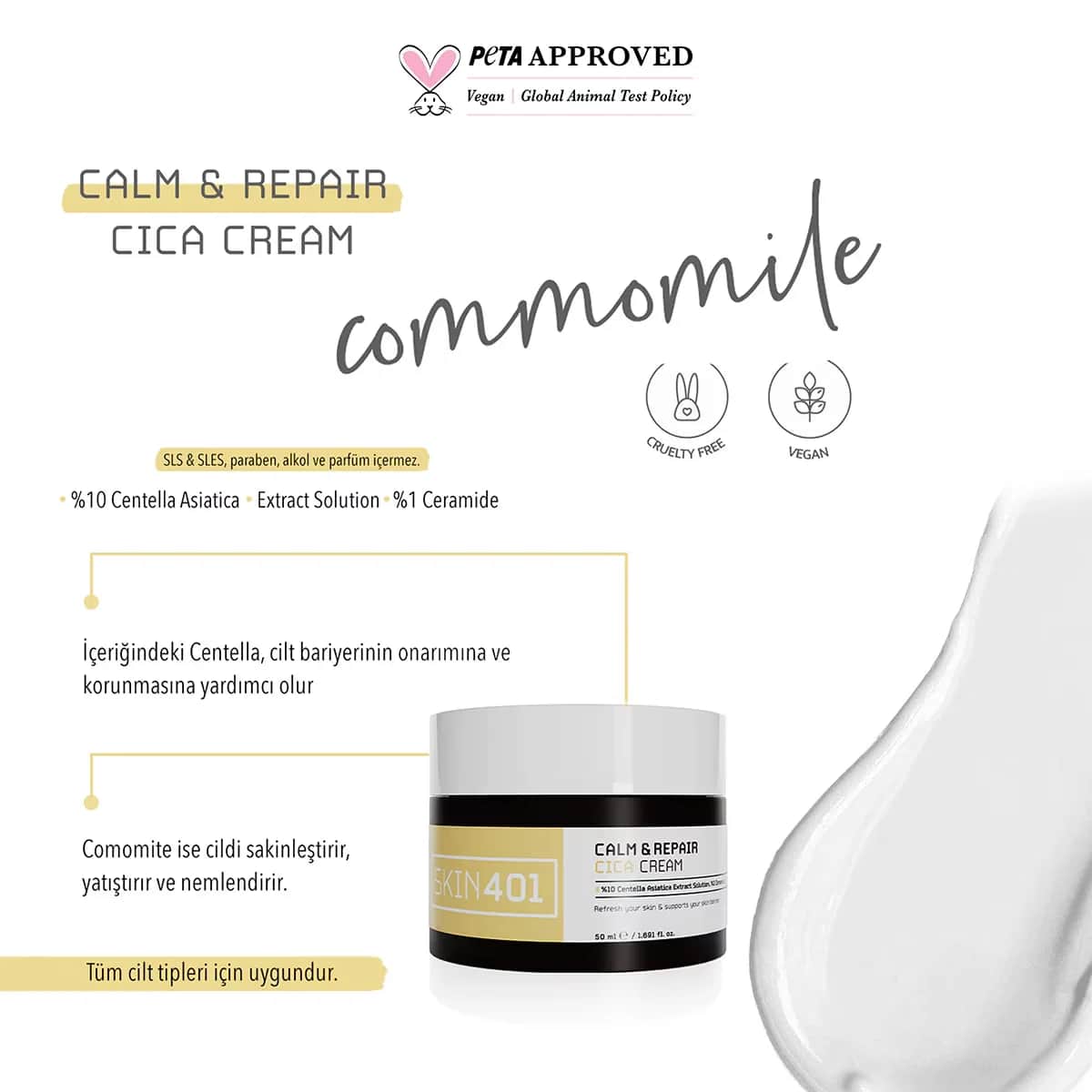 Skin401 Cica Creme 50ml - Beruhigende &amp; Reparierende Feuchtigkeitscreme