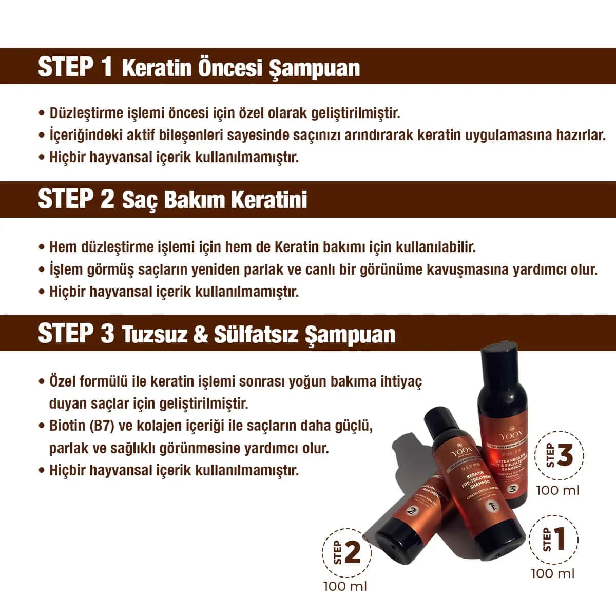 YOON Brasilianisches Glätten &amp; Keratin Botox Pflege Set (3x100ml