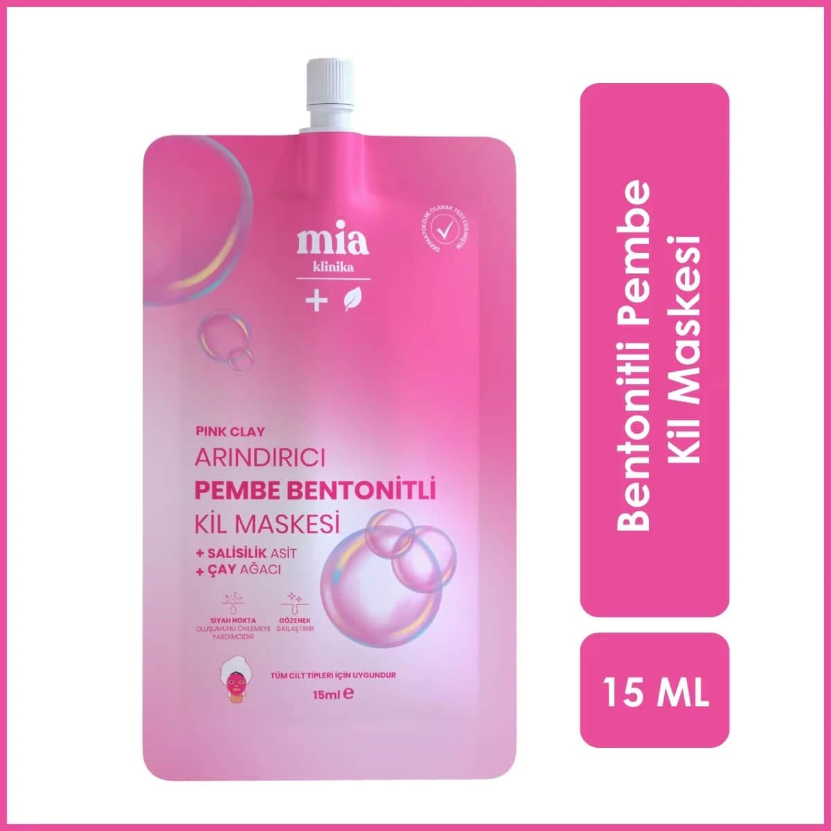 Mia Clinica Pink Bentonitmaske zur Entfernung von Mitessern und Verfeinerung der Poren - 15 ml
