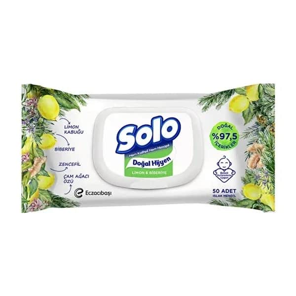Solo Natural Hygiene Feuchttücher Zitrone &amp; Rosmarin - 50 Stück