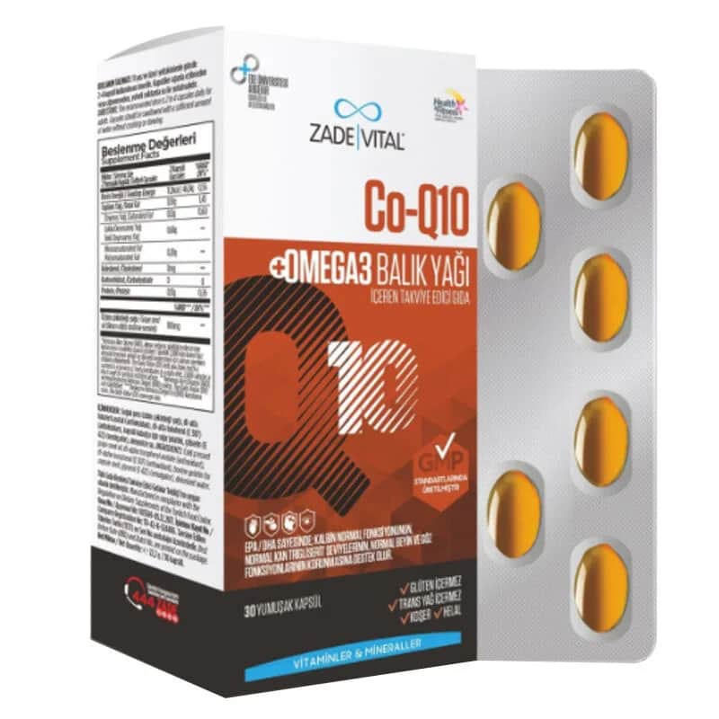 Zade Vital Co-Q10 &amp; Omega-3 Fischöl Ergänzung, 30 Kapseln