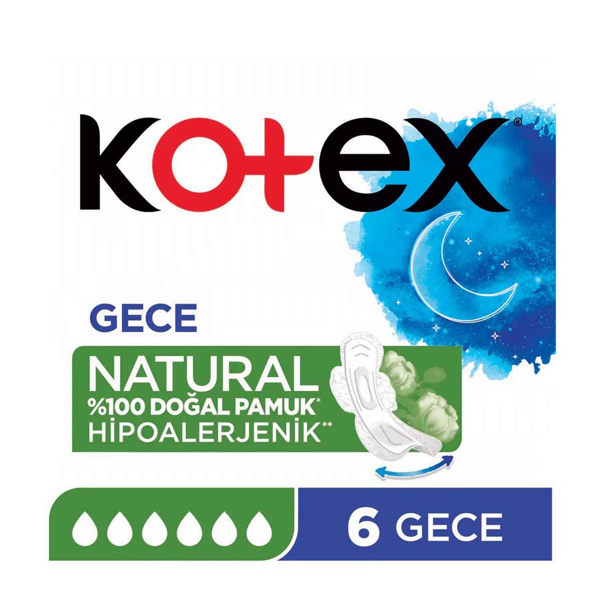 Kotex Natürliche Nachtbinden - Umweltfreundlich 6 Stück