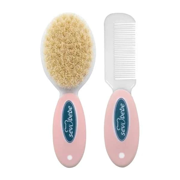 Sevi Bebe Naturbürsten- und Kammset für Babys - Zartrosa