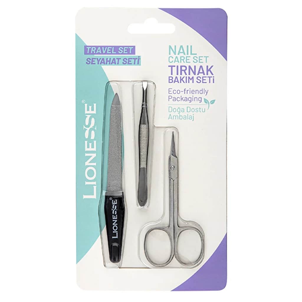 Lionesse Dreifaches Pflege-Set: Pinzette, Schere, Nagelfeile