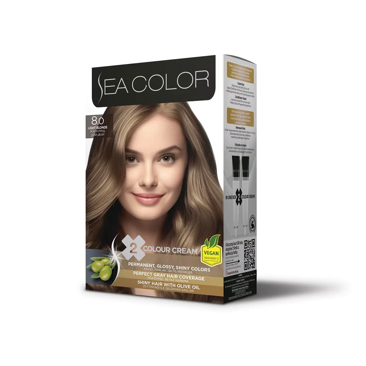 Sea Color 8.0 Hellblond Haarfarbe - Olivenöl-Formel, 100% Grauabdeckung