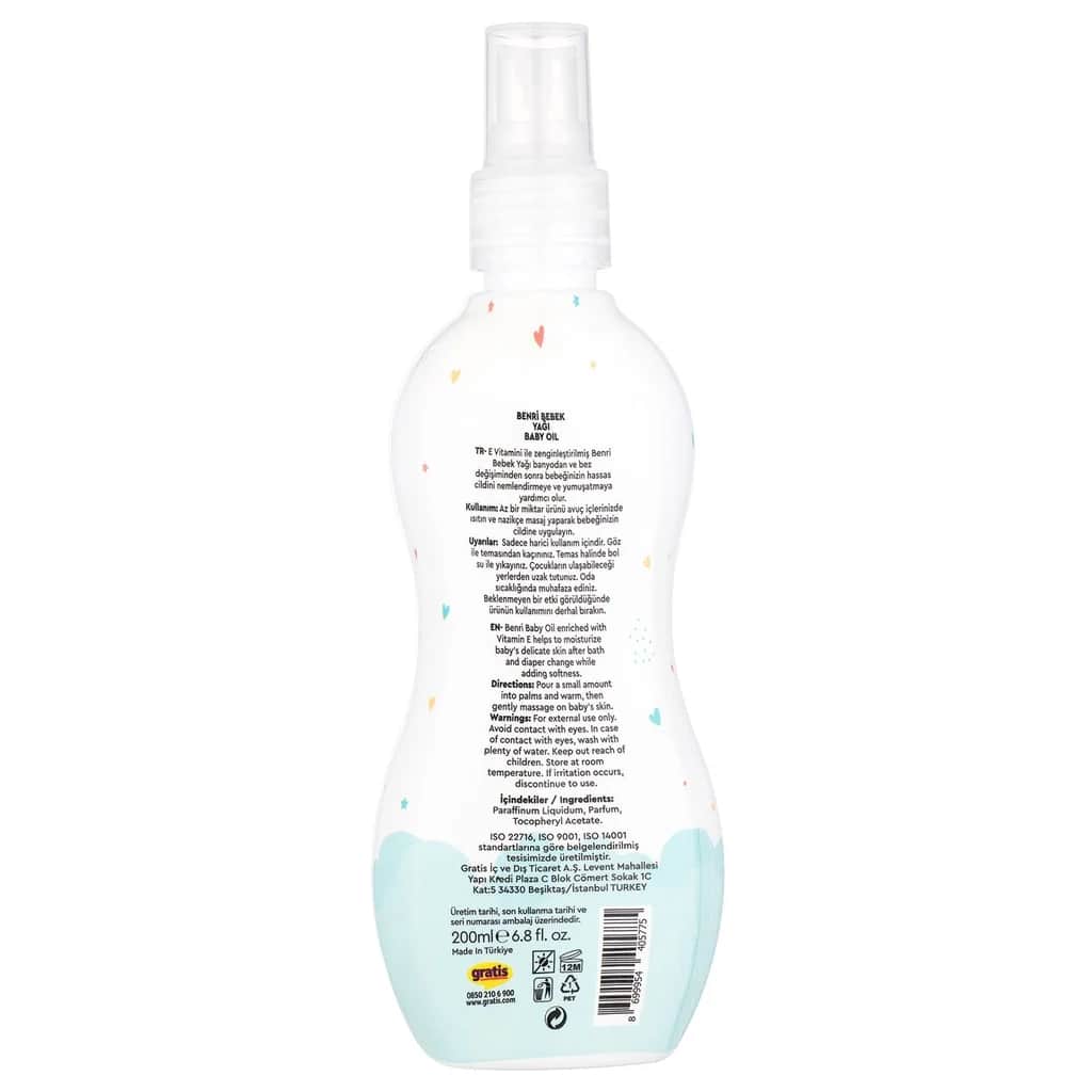 Benri Babyöl Spray 200ml - Sanfte Feuchtigkeitspflege für Entspannung