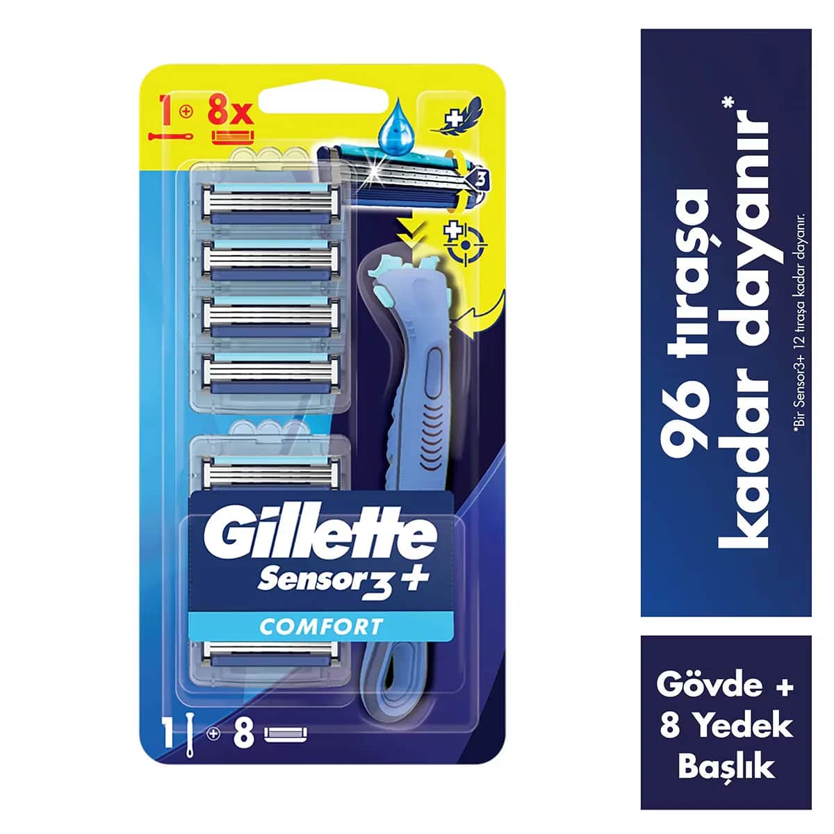 Gillette Sensor 3+Comfort Rasierer &amp; 8 Ersatzklingen