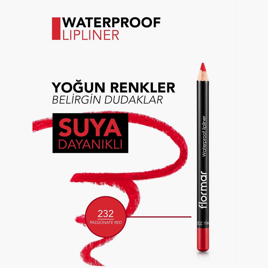 Flormar Waterproof And Intensely Pigmented Matte Lip Pencil 232 passionate Red - 5