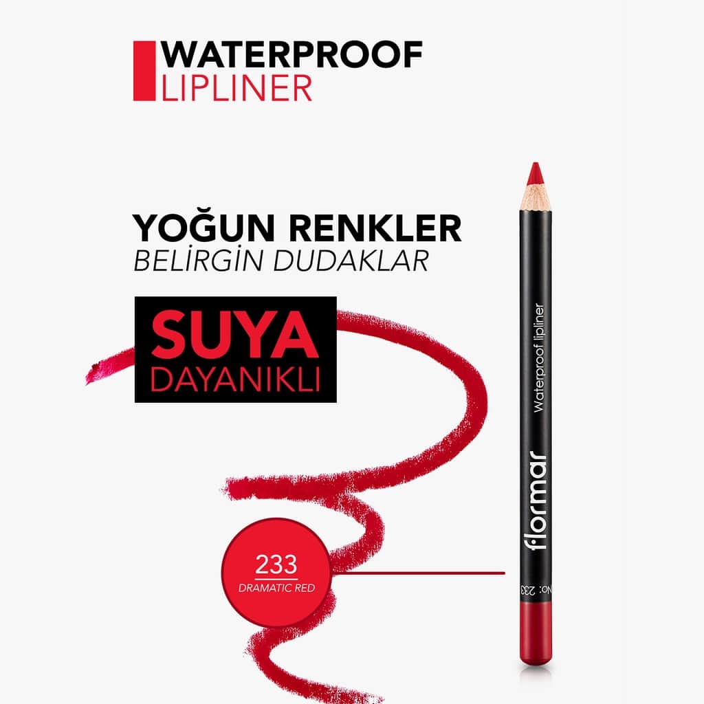 Flormar Waterproof And Intensely Pigmented Matte Lip Pencil 233 Dramatic Red - 6