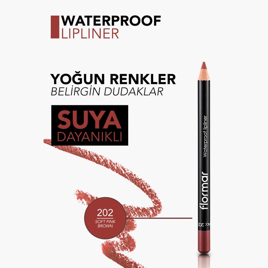 Flormar Waterproof And Intensely Pigmented Matte Lip Pencil 202 soft Pink Brown - 5