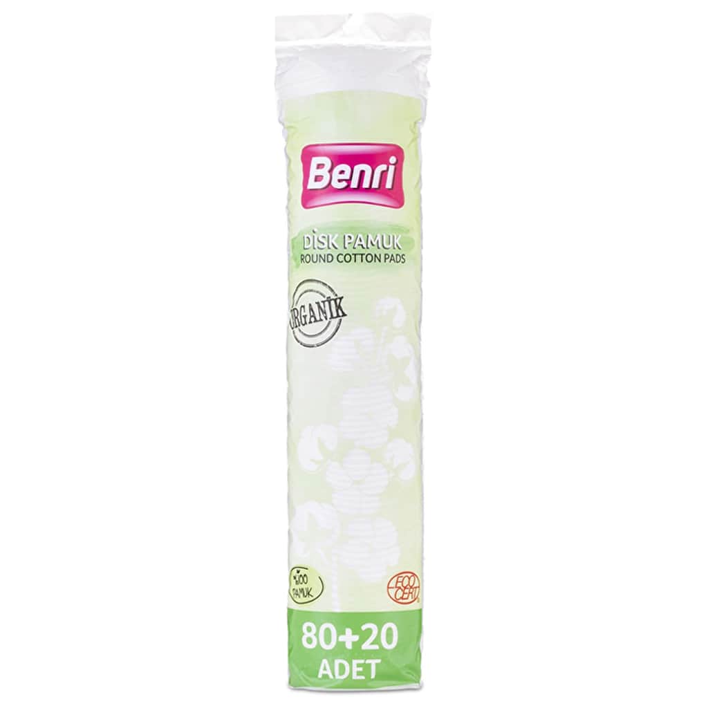 Benri Organic Makeup Remover Cotton Pads - 100% Cotton, 80+20 pcs - 1