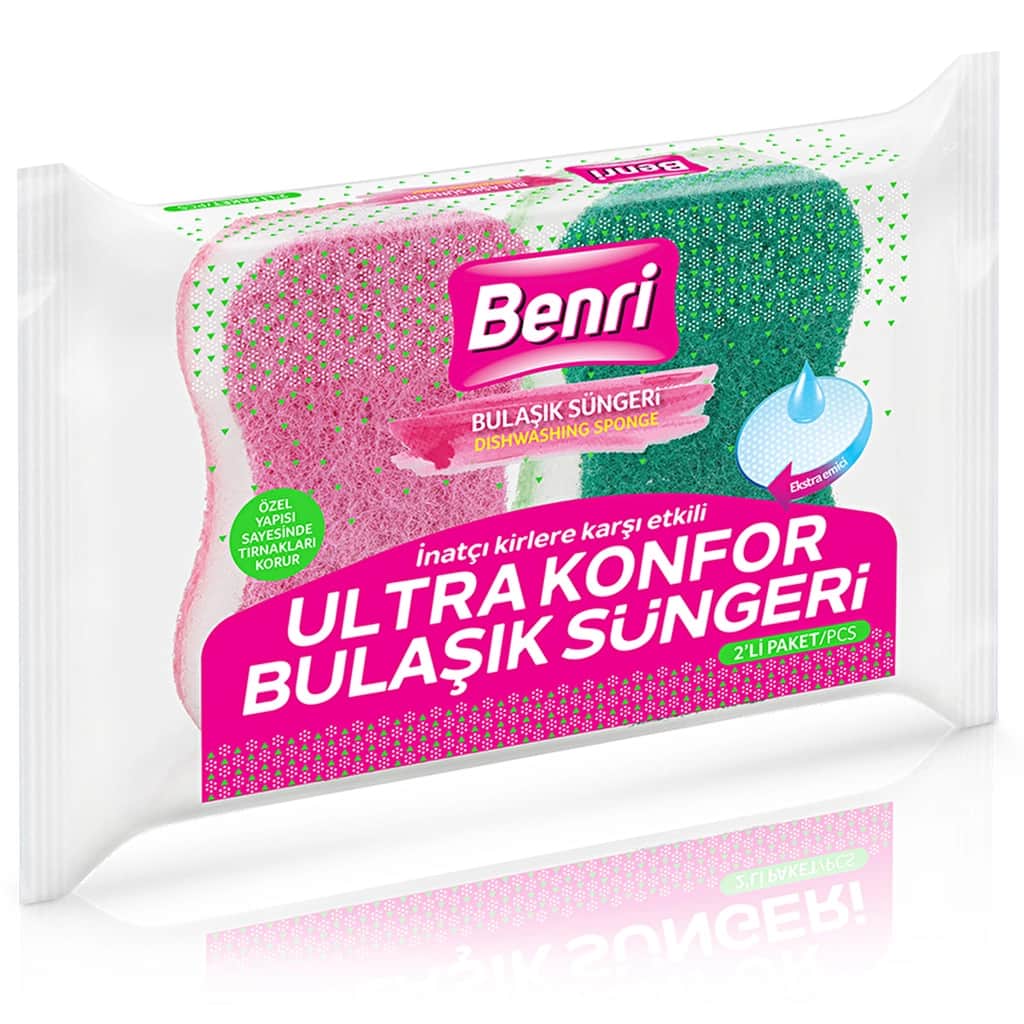Benri Ultra Comfort Dish Sponge 2-Pack - Stain-Fighting Power - 2