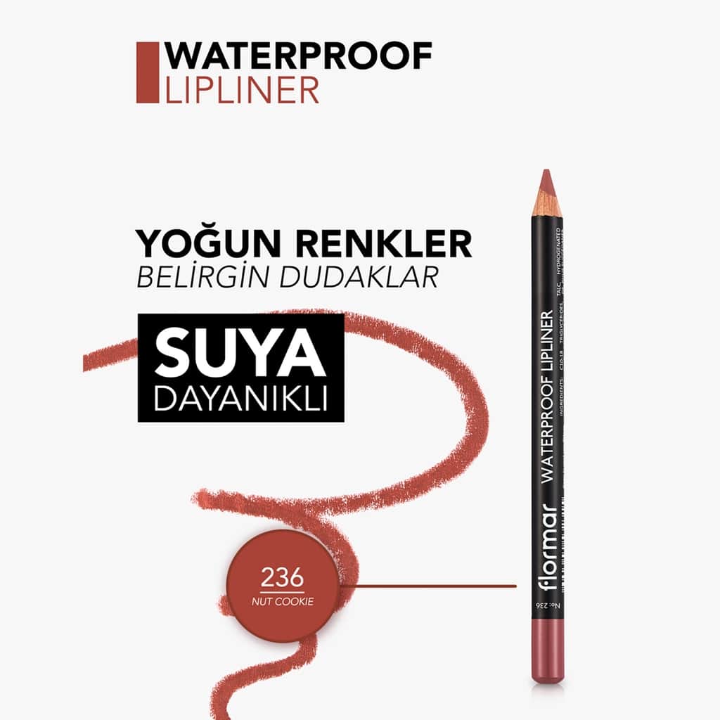 Flormar Waterproof And Intensely Pigmented Matte Lip Pencil 236 nut Cookie - 5