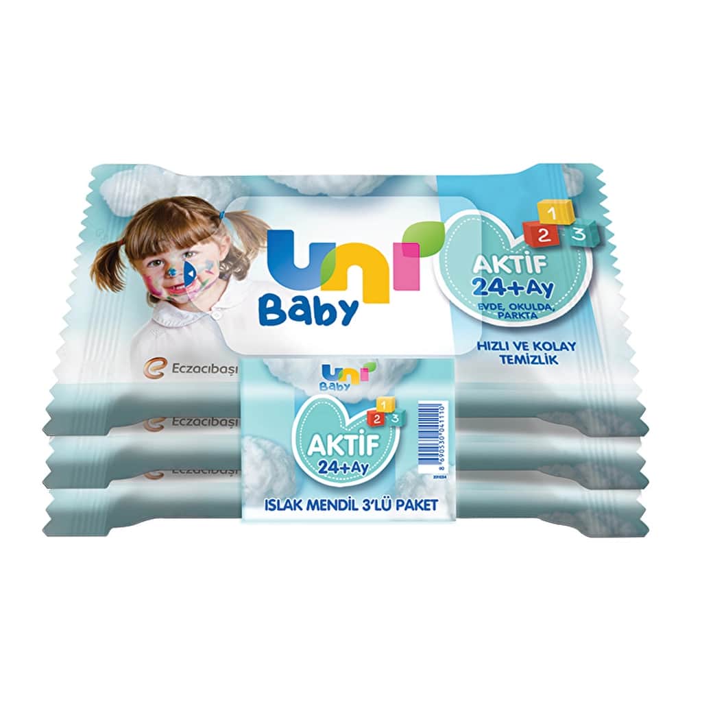 Uni Baby Active Wet Wipes 3x15 Pack for Kids 24+ Months - 1