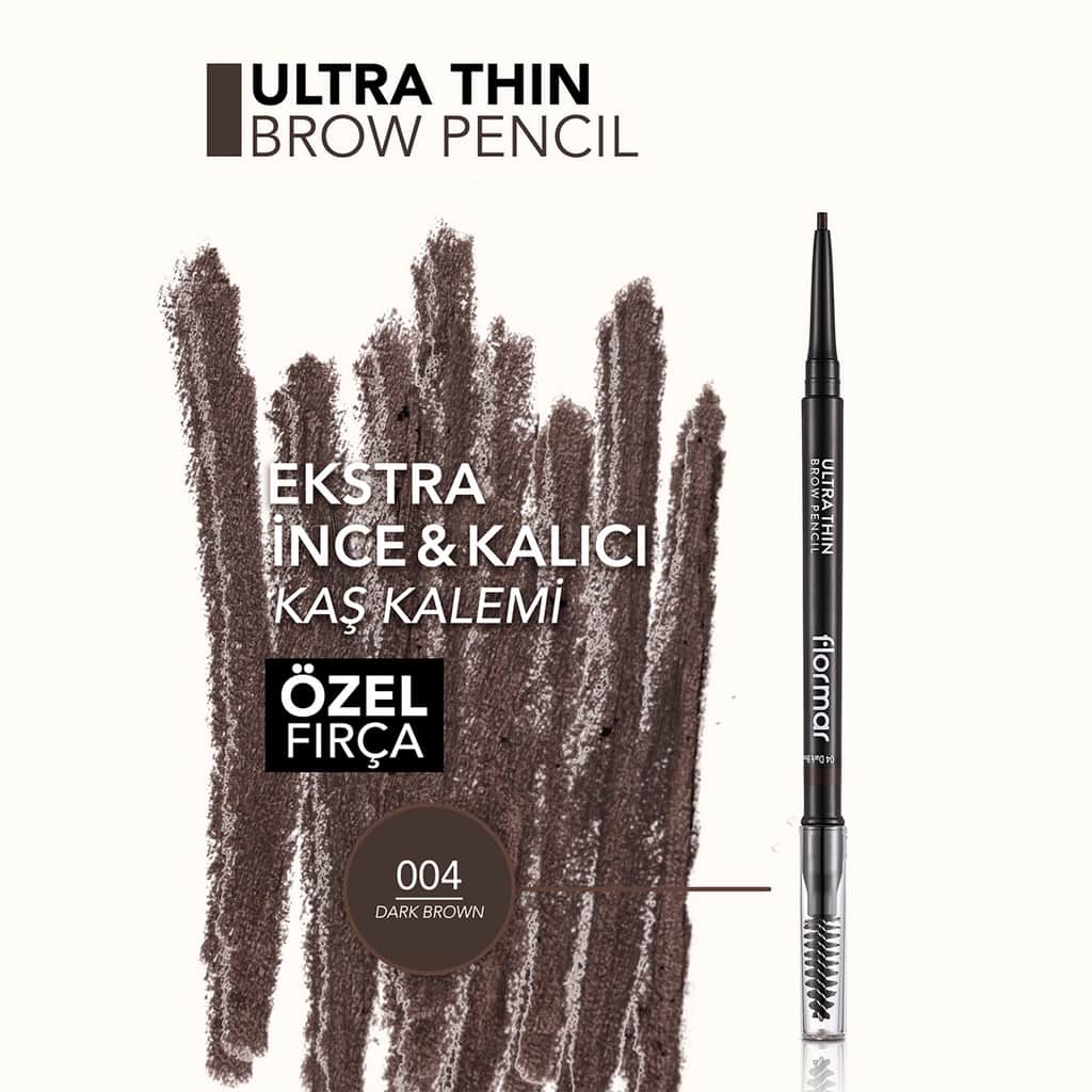 Flormar Ultra Thin Fine Tip And Bristle Brush Eyebrow Pencil 004 dark Brown - 5