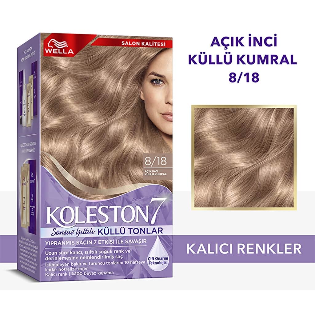 Wella Koleston 7 kit Infinite Luminous Ash Shades 8/18 light Pearl Ash Blonde - 1
