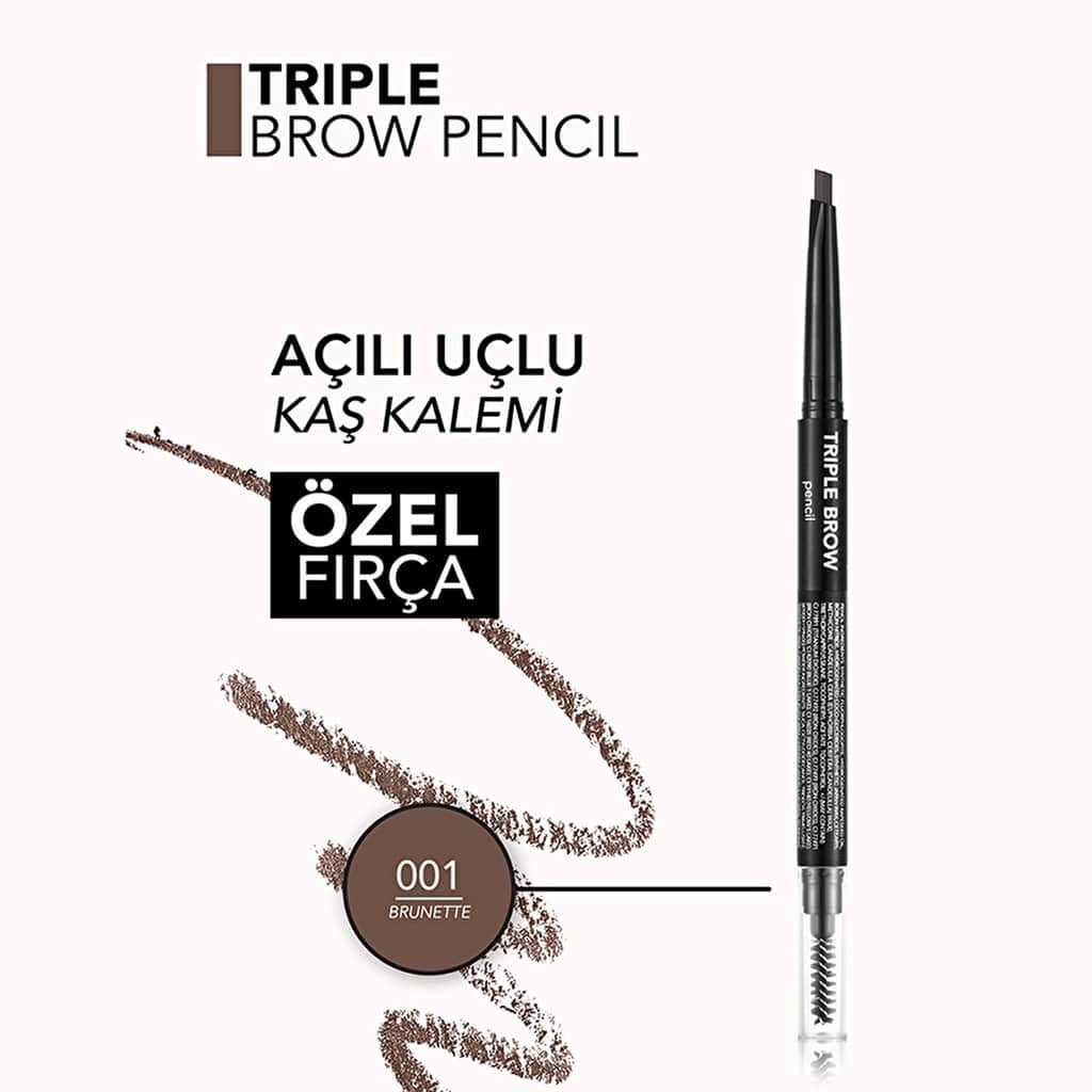 Flormar Triple Brow Eyebrow Pencil With Brush And Powder Head 001 brunette - 6