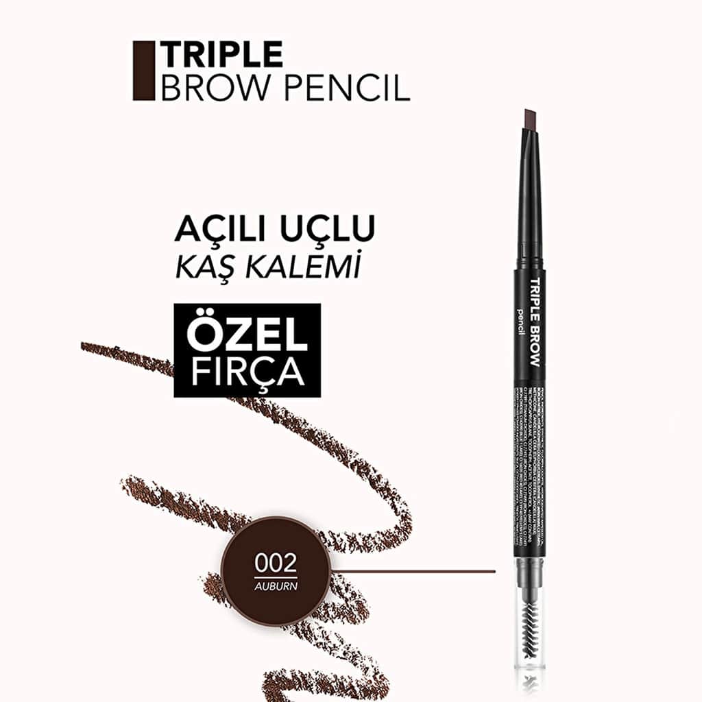 Flormar Triple Brow Eyebrow Pencil With Brush And Powder Head 002 auburn - 6