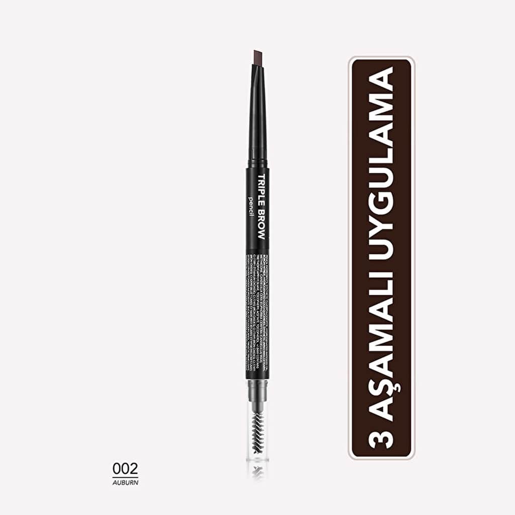 Flormar Triple Brow Eyebrow Pencil With Brush And Powder Head 002 auburn - 1