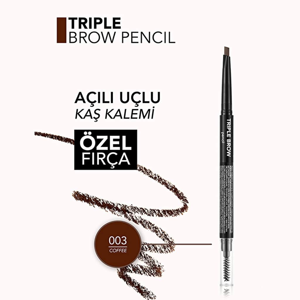 Flormar Triple Brow Brush And Powder Head Eyebrow Pencil 003 coffee - 6