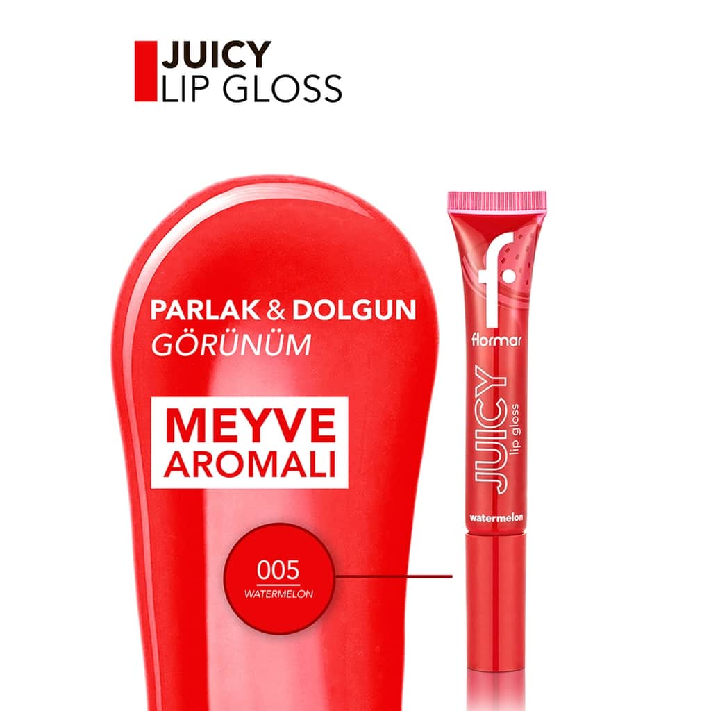 Flormar Juicy Natural Coloring Fruit Flavored Moisturizing Lip Gloss 005 watermelon - 6