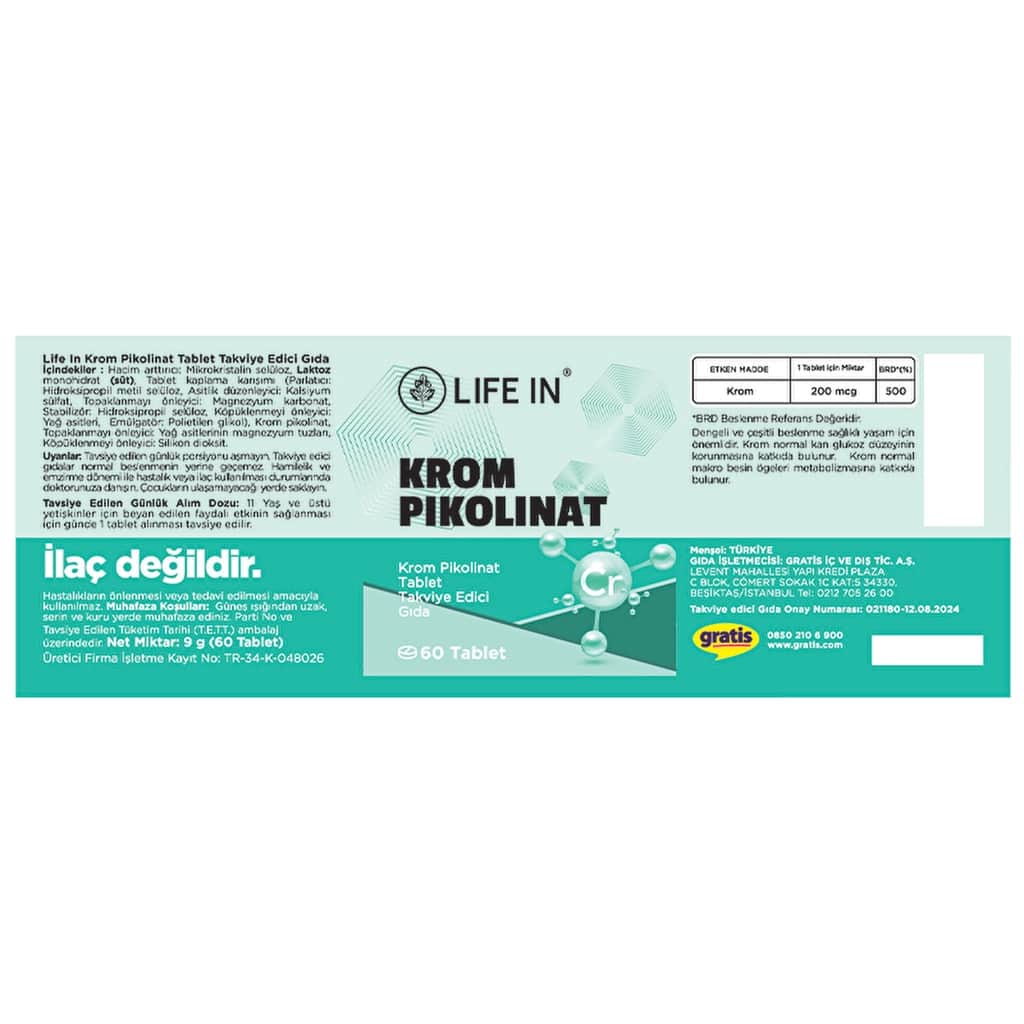Life In Chromium Picolinate 60 Tablets for Metabolism Support - 2