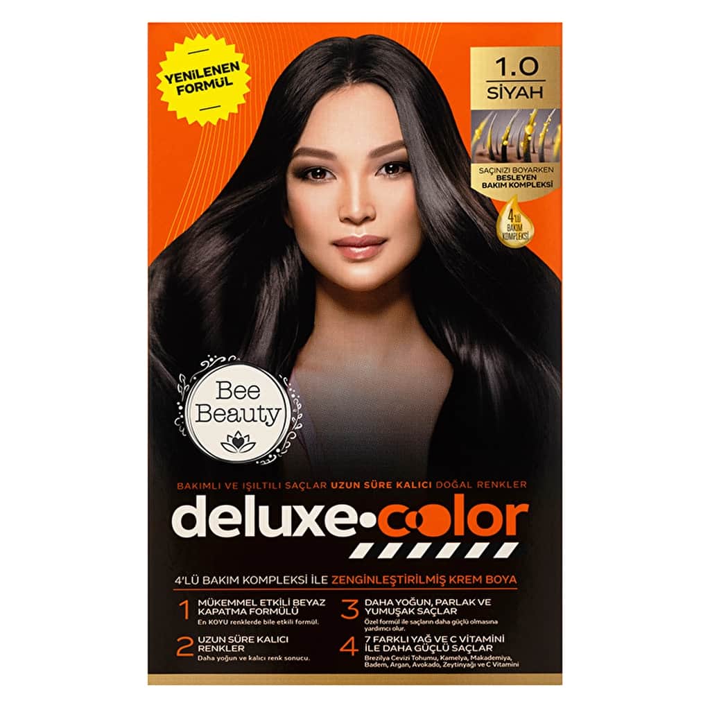 Bee Beauty Deluxe Color Kit Hair Dye - 1.0 Black, 7 Oils - 1