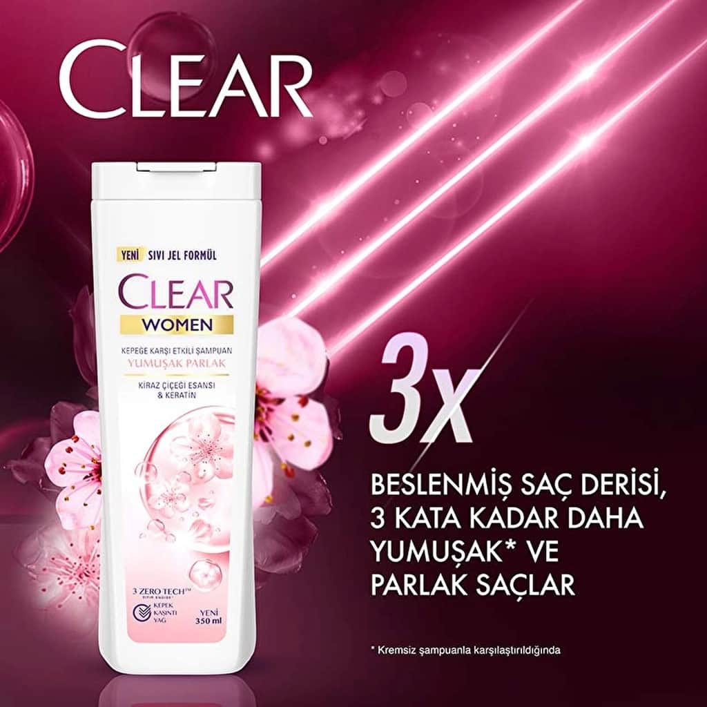 Clear Women Anti-dandruff Shampoo Soft Shiny Cherry Blossom Essence & Keratin 350 ml - 3