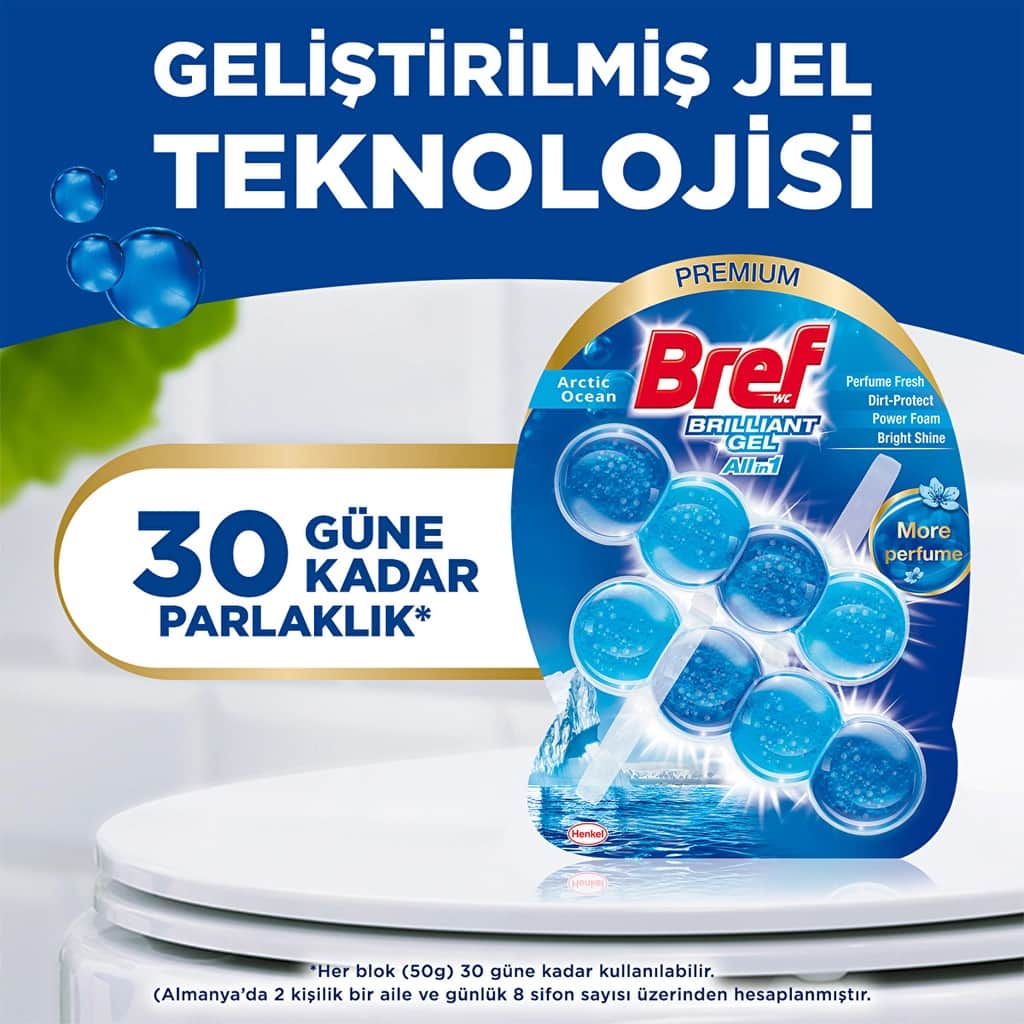 Bref Brilliant Gel Ocean Toilet Block - 4-in-1 Cleaning Power - 3