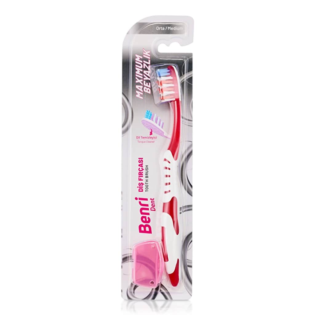 Benri Dent Medium Toothbrush - Soft Bristles & Non-Slip Handle - 1