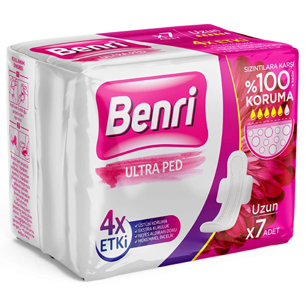 Benri Long Sanitary Pads 7 Pack - High Absorbency & Comfort - 1