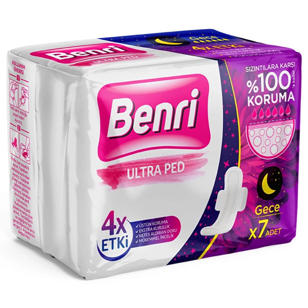 Benri Night Sanitary Pads - Ultra-Absorbent & Leak-Proof 7 Pack - 1
