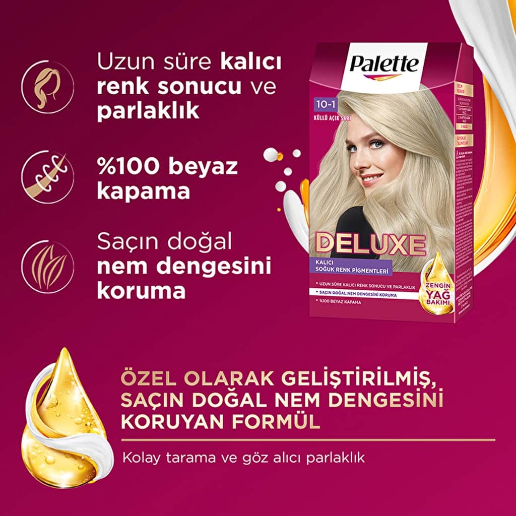 Palette Deluxe 10-1 Ash Light Blonde Hair Dye with Shine & Care - 3