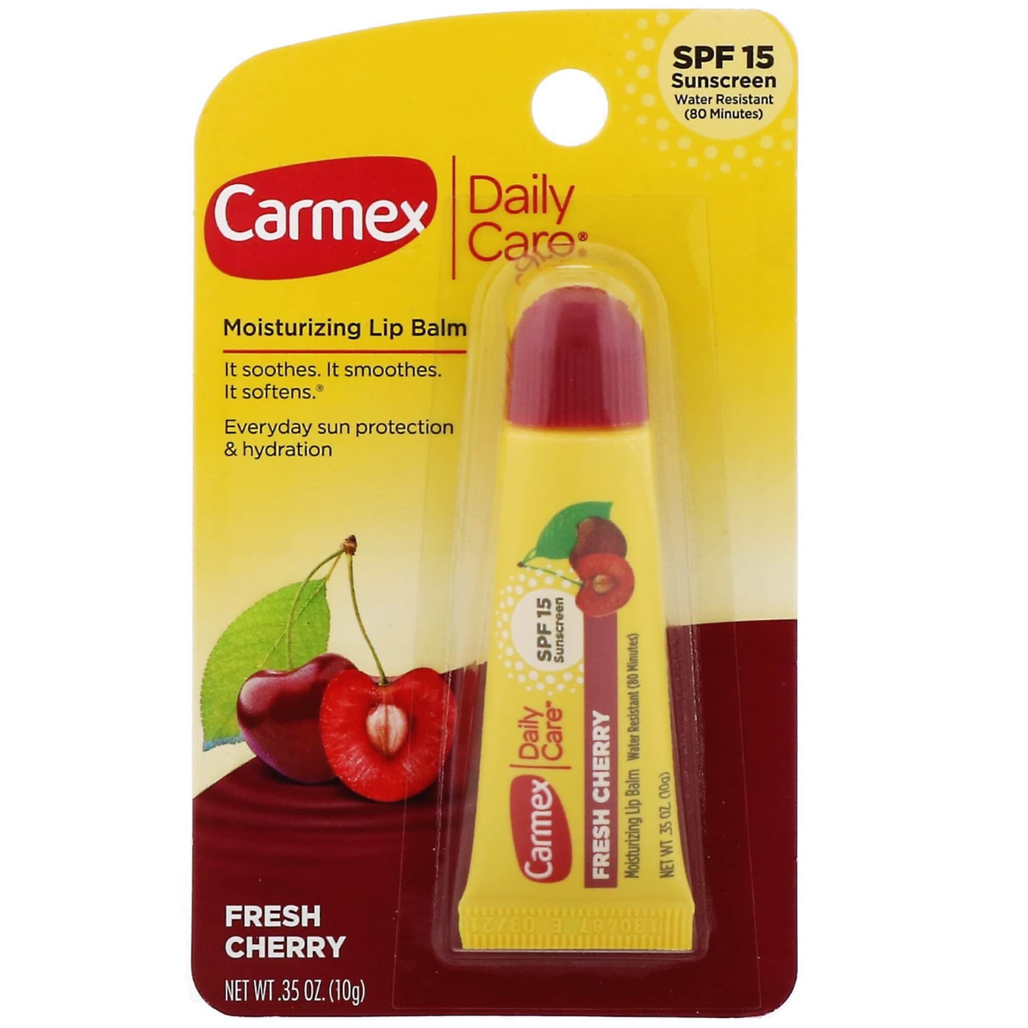 Carmex Fresh Cherry Lip Balm Stick SPF 15 - 10g Moisturizer - 2