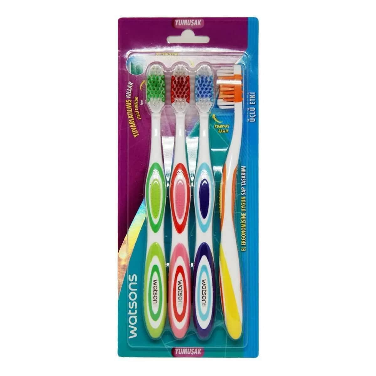 Watsons 3 in1 action Toothbrush Soft 4 pcs