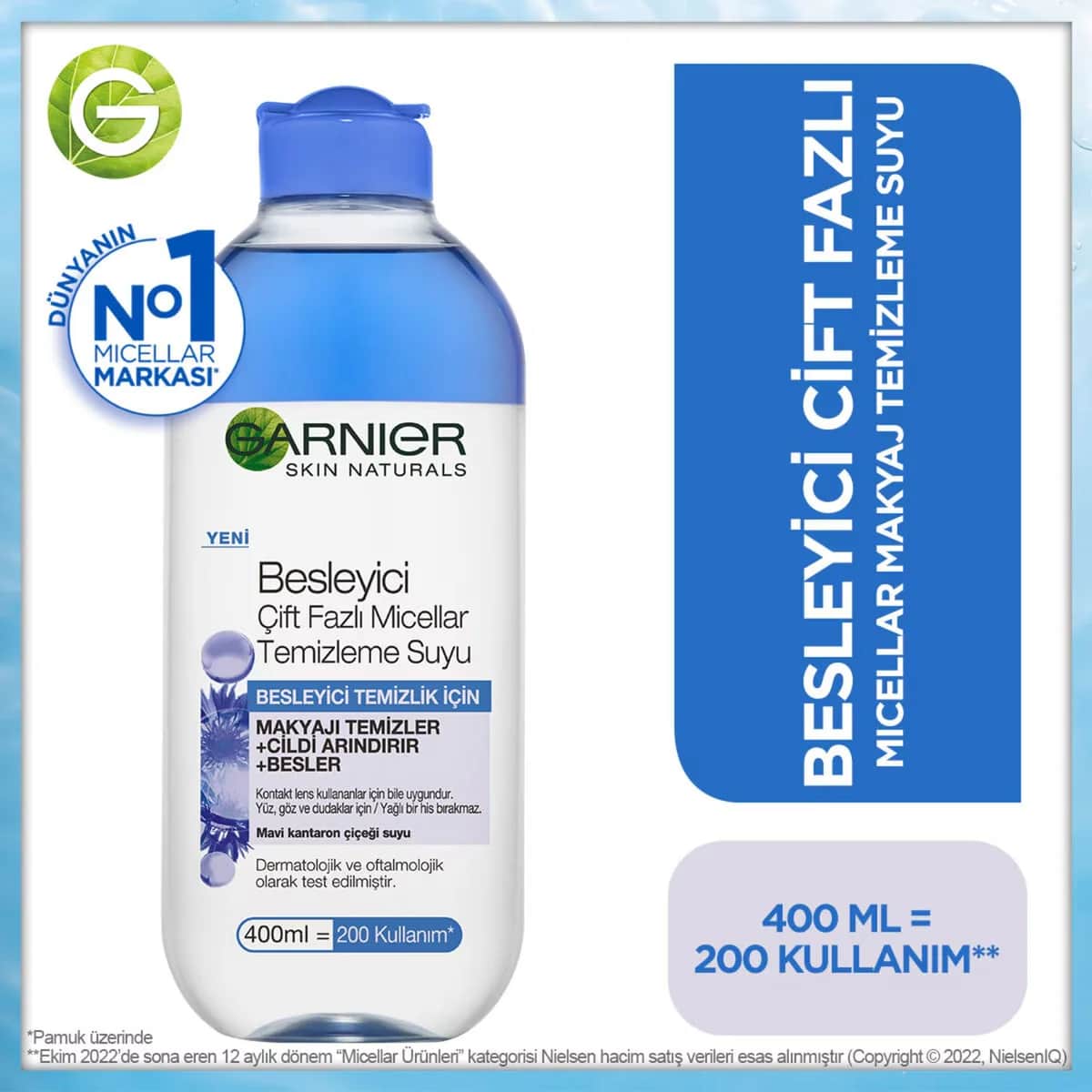 Garnier Dual Phase Micellar Make-up Remover Water 400 ml - Blue