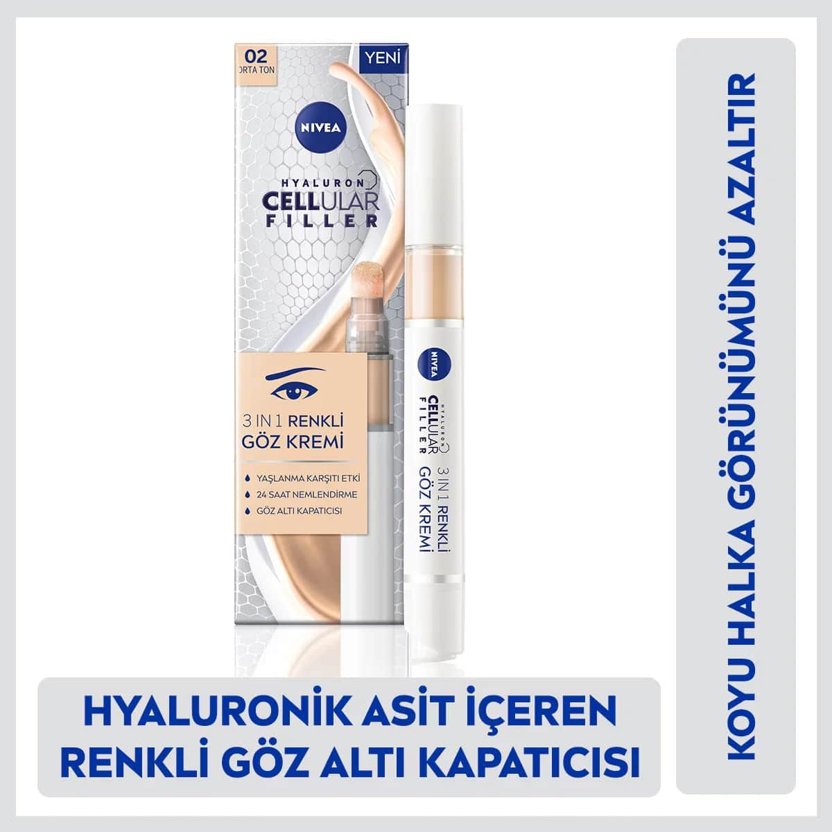 Nivea Dark Circle Concealer Eye Care Cream Hyaluron Cellular Filler 15 ml Medium Tone