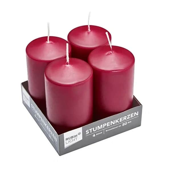 Rubin Licht Cylinder Candle Set of 4 Claret Red Set of 4
