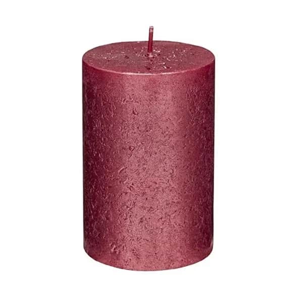 Rubin Licht Cylinder Candle Rustic Metallic Red, 100x68 mm 1 pcs