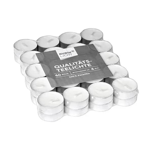 Rubin Licht 40-Pack Odorless Paraffin Tea Lights - 4 Hour Burn