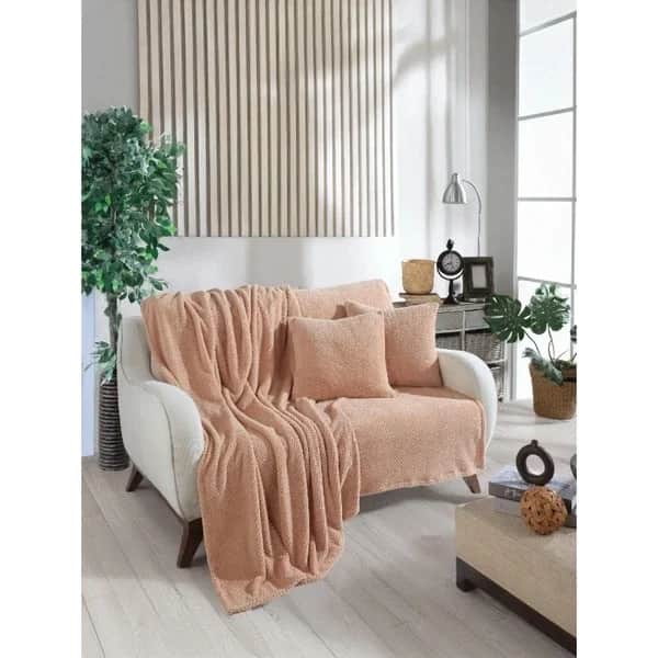 Wondel Beige Polycotton Sofa Cover &amp; Blanket 140x140 cm
