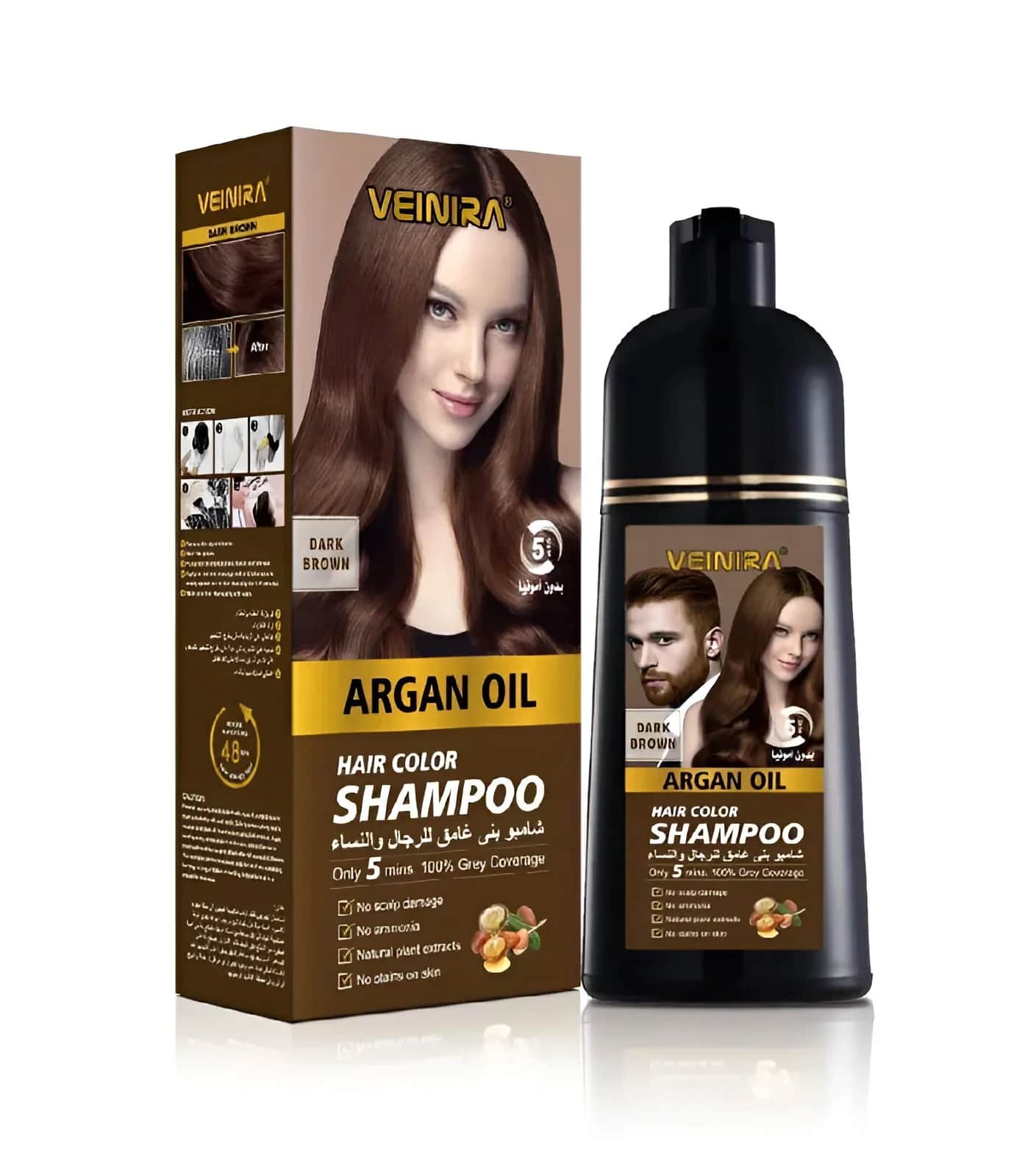 Venera 3-in-1 Dark Brown Hair Color Shampoo with Argan Oil and Aloe Vera, 400 ml
