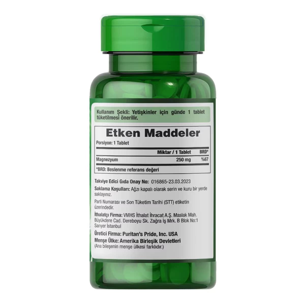 Puritan's Pride Magnesium 250 mg 100 tablets