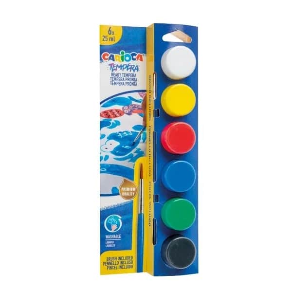 Carioca Super Washable 6-Color Tempera Watercolours Set