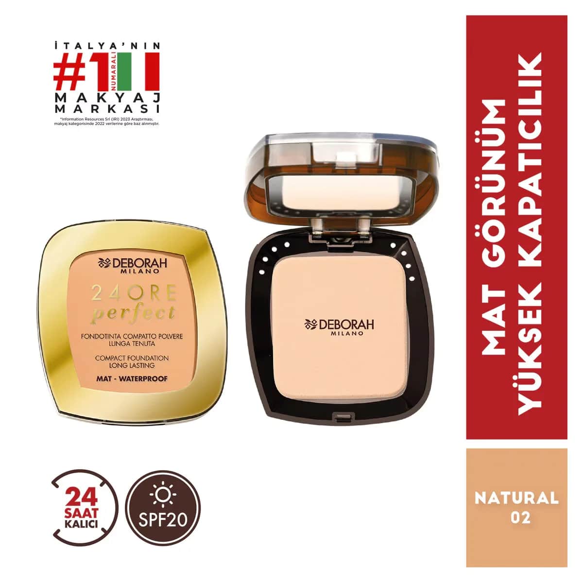 Deborah 24 ore Compact Long Lasting Foundation Natural 02