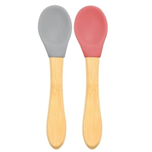 Oioi 2 li Bamboo Handle Food Spoon 9 Months+ Claret Red - Gray