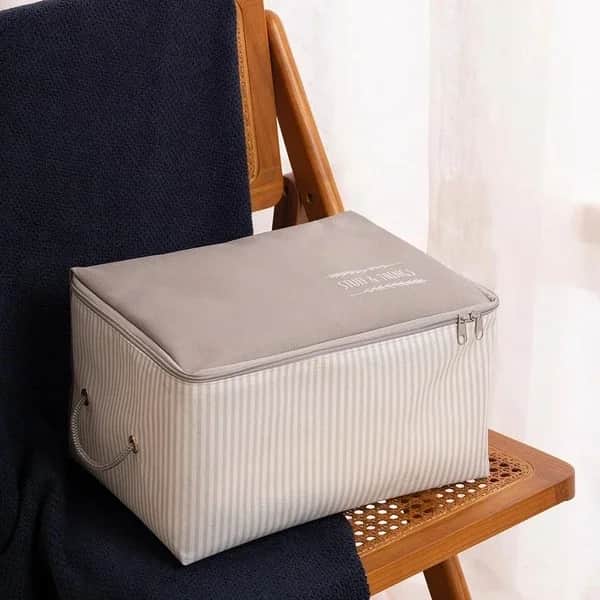 Ocean Home Decorative Small Size Stuff &amp; Things Gray Striped Storage Bag 30 x 22 x 18 cm