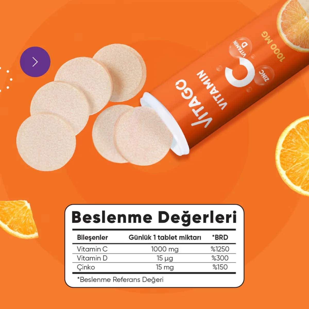 Vitago Vitamin C 1000 mg + Vitamin D + Zinc 20 effervescent Tablets