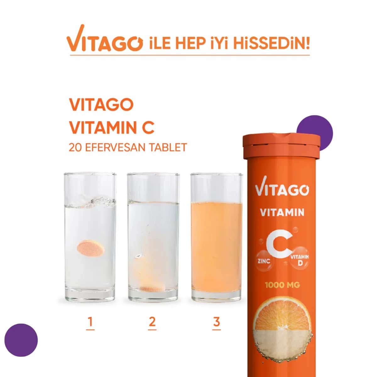 Vitago Vitamin C 1000 mg + Vitamin D + Zinc 20 effervescent Tablets
