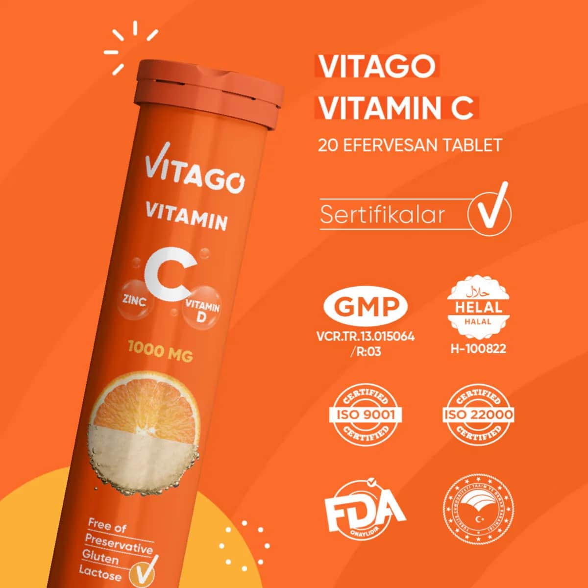 Vitago Vitamin C 1000 mg + Vitamin D + Zinc 20 effervescent Tablets